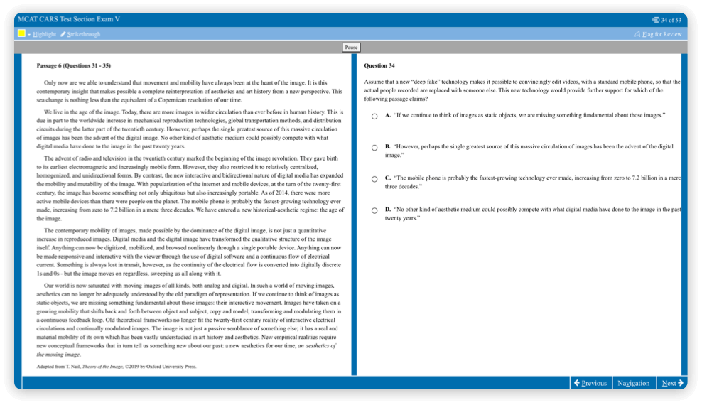 MCAT test screenshot